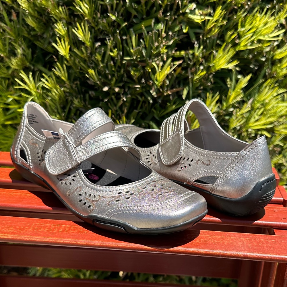 Silver Casual Velcro - easy on - Mary Jane style NEW